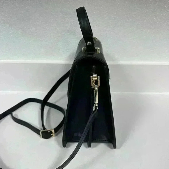 New ROBERTA ROSSI Genuine Leather Flap Satchel/Crossbody Bag Black Made In Italy - Picture 6 of 16